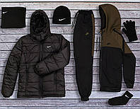Зимний костюм Nike Puma, зимняя одежда, зимний комплект, спортивный костюм, набор зима, зимняя куртка парка Green-Black Nike
