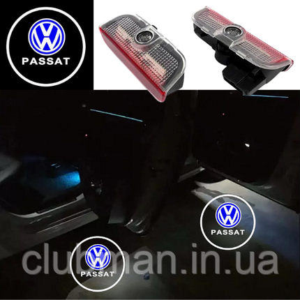 Проектор підсвічування логотипу PASSAT для дверей VW (Фольксваген) Passat (B7) 2010-2014 - Білий+Синій лого, фото 1