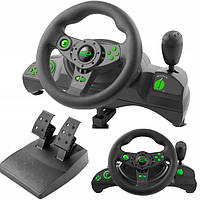Игровой руль с педалями и коробкой передач для ПК вибрация Esperanza EGW102 черно зеленый