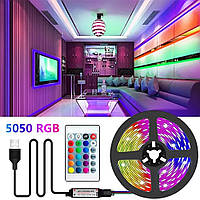 Комплект 2 шт Светодиодная лента с пультом 5 м, RGB, с USB, TV LED Strip CB-5050 / Силиконовая умная лента