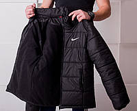 Зимняя куртка Nike, теплая куртка найк, мужская куртка, зимння куртка на флисе с капюшоном черная Nike
