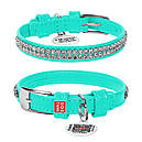 Нашийник шкіра WAUDOG Glamour 21-29 см 12 мм "Полотно стрази" ментоловий для собак та цуценят, фото 2