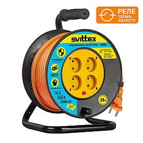 Подовжувач на котушці з термозахистом 25м, 2х1,5 мм² SVITTEX