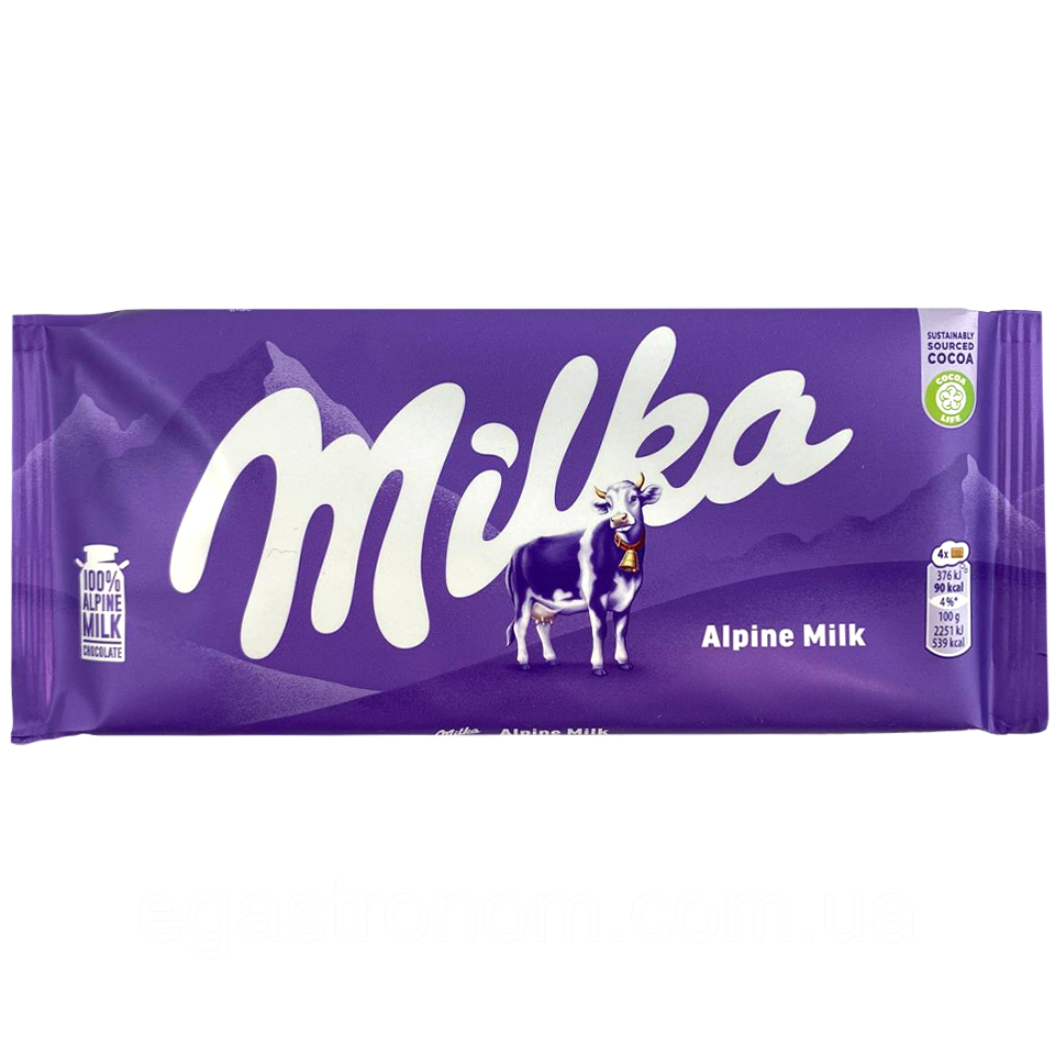 Шоколад альпійське молоко Мілка Milka alpine milk 90g 25шт/ящ (Код: 00-00005223), фото 1