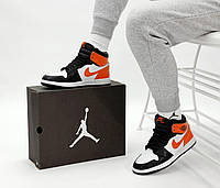 Мужские кроссовки Nike Air Jordan1 High Orange White Black (черно-белые с оранжевым) высокие спортивные Y14018