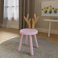 Стульчик для девочек олень "Свен" из натурального дерева Розовые ножки и сидения