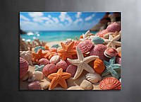 Картина Яркие Морские Звезды Пляж Ракушки Море Морские Камни Летнее Настроение Современный Декор на Стену