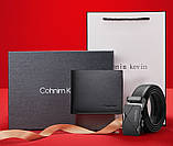 Набір чоловічий шкіряний ремінь автомат і гаманець-шум. Чоловічий подарунковий набір у коробці (чорний), фото 4