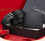 Набір чоловічий шкіряний ремінь автомат і гаманець-шум. Чоловічий подарунковий набір у коробці (чорний), фото 6