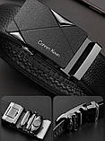Набір чоловічий шкіряний ремінь автомат і гаманець-шум. Чоловічий подарунковий набір у коробці (чорний), фото 9