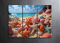 Модульна Картина Яскраві Морські Зірки Пляж Черепашки Море Камені Літній Настрій Сучасний Декор на Стіну