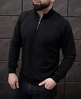 Стильный мужской джемпер свитшот с молнией на горловине весенний осенний, кофта демисезонная черная