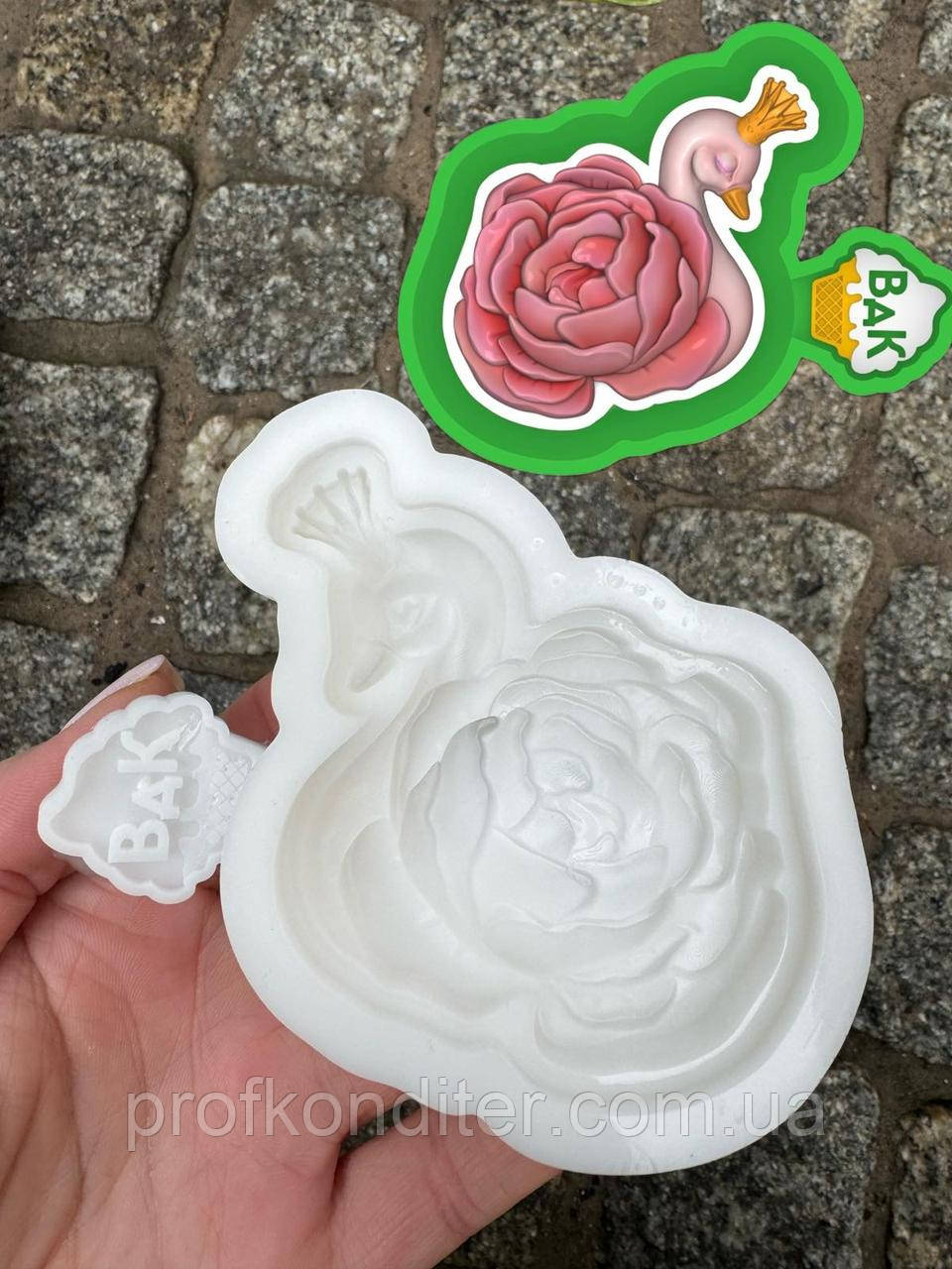 Ексклюзив! Силіконовий молд для шоколаду та ін "Лебідь з квіткою №2", фото 1