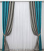 Комбіновані (2шт. 1х2,9м.) штори з мікровелюра. Колір бірюзовий з сірим. Код 014дк (835-966ш) 11-0115, фото 2