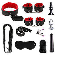 Набор госпожи БДСМ набор для садо-мазо ролевых игр кляп наручники флоггер зажимы пробки 11 предметов