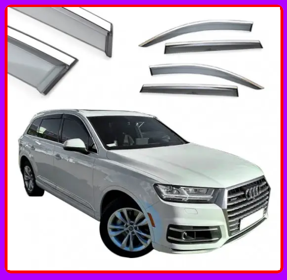 Дефлектори вікон вітровики Audi Q7 2015-2020 (скотч) TopVisor з хром молдингом