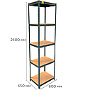 Металевий складський стелаж Emby Light Series (розмір 2400х600x450мм) 5 полиць ДСП до 100кг Чорний, фото 2
