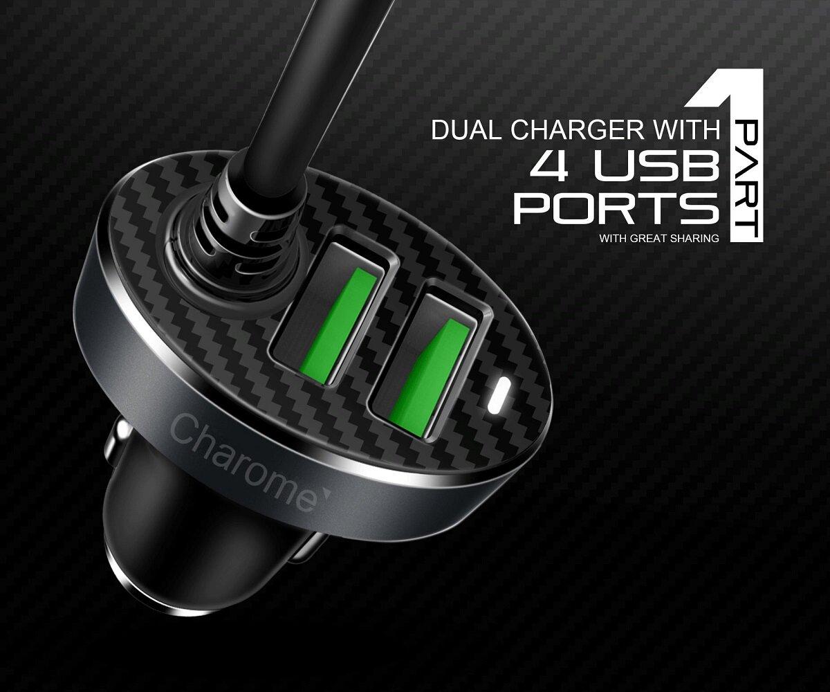 Автомобільний зарядний пристрій CHAROME C7 4-Port Front and Back Seat Car Charger Black, фото 1