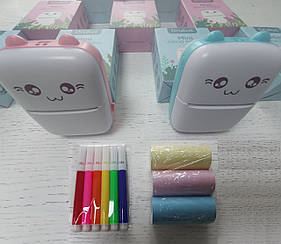 Термопринтер котик,міні принтер,принтер для дітей плюс кольоровий папір і фломастери
