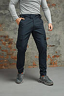 Демисезонные штаны карго мужские, стильные брюки с накладными карманами весна осень синие Рип стоп