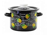 Кастрюля эмалированная для кухни 3,0л/4 цилиндрическая Фреш-лимон (черная) (I1612/4) ТМ IDILIA OS