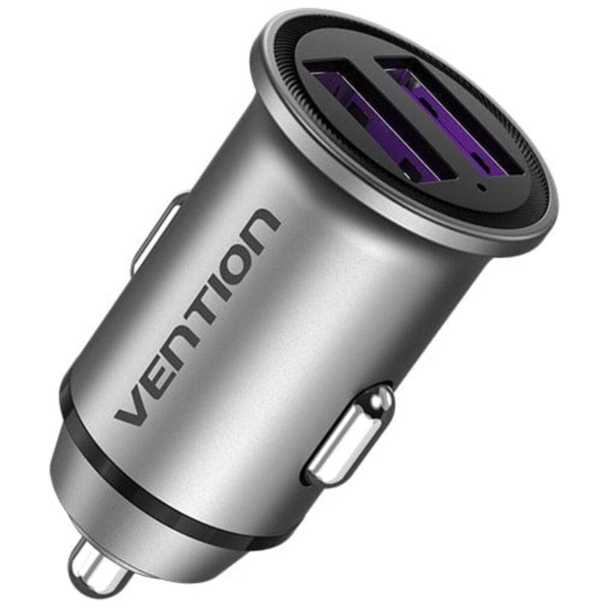 Автомобільний зарядний пристрій Vention Two-Port USB A+A(30/30) Car Charger Gray Mini Style Aluminium Alloy Type (FFEH0), фото 1