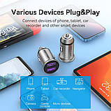 Автомобільний зарядний пристрій Vention Two-Port USB A+A(30/30) Car Charger Gray Mini Style Aluminium Alloy Type (FFEH0), фото 4