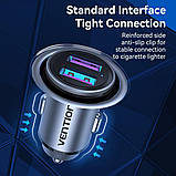 Автомобільний зарядний пристрій Vention Two-Port USB A+A(30/30) Car Charger Gray Mini Style Aluminium Alloy Type (FFEH0), фото 6