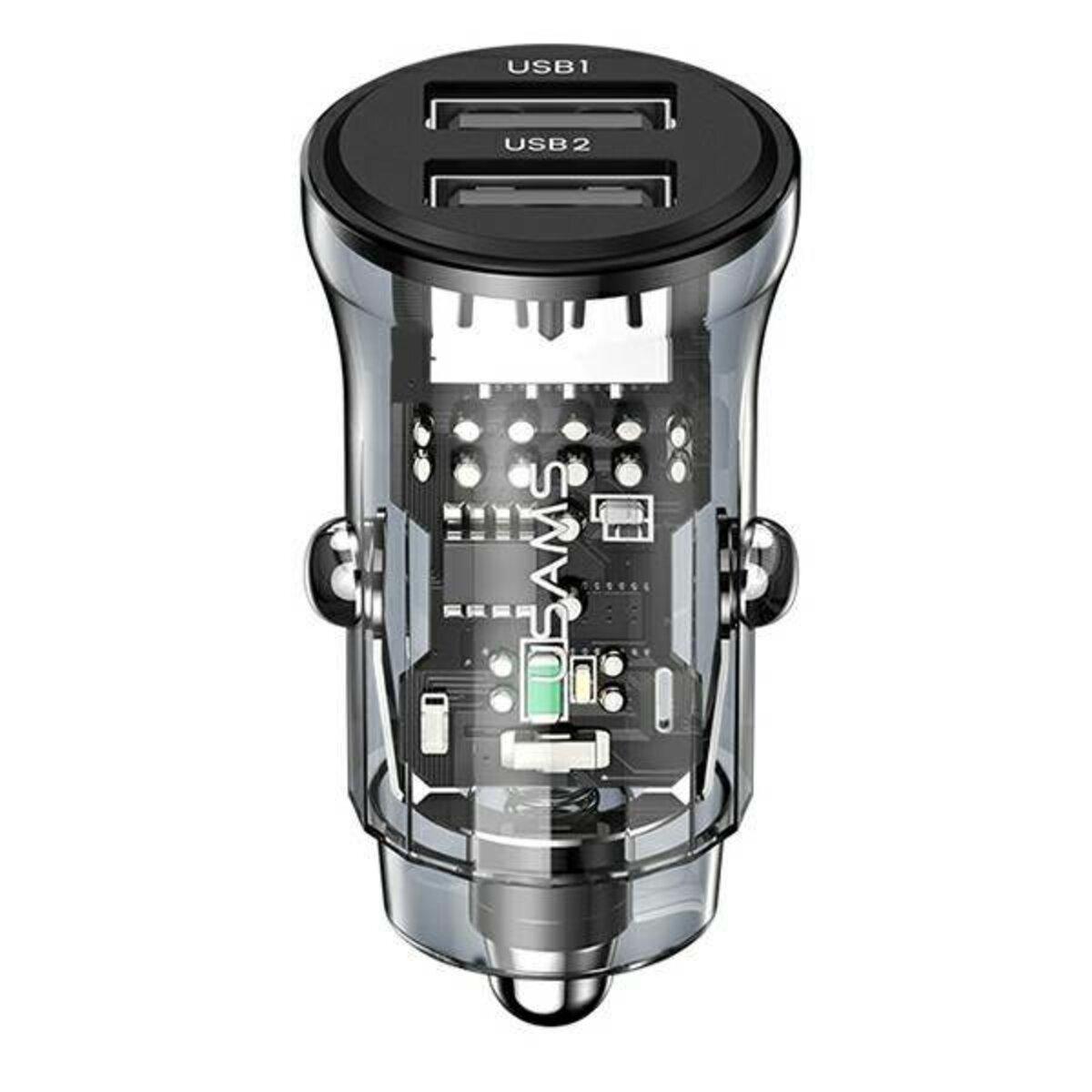 Автомобільний зарядний пристрій Usams US-CC162 C31 15W Transparent Dual USB A+A Mini Car Charger, фото 1