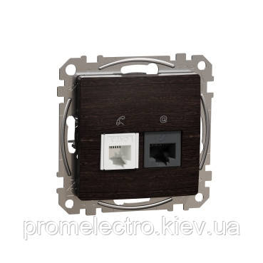 Розетка телекомунікаційна RJ45+RJ11 6UTP, венгеSedna Design & Elements, фото 1