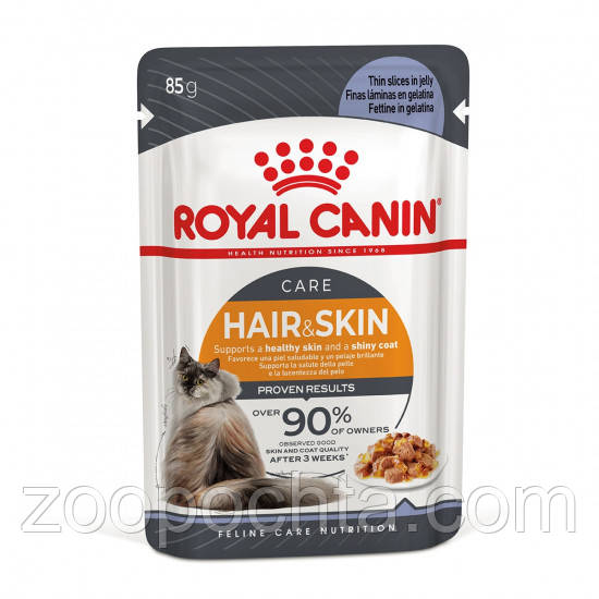 Вологий корм Royal Canin Hair & Skin (Хеір енд Скін) для котів здоров'я шкіри та блиск шерсті, в желе 85грх12шт