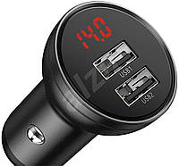 Автомобильное зарядное устройство Baseus Digital Display Dual USB 4.8A Car Charger 24W Grey