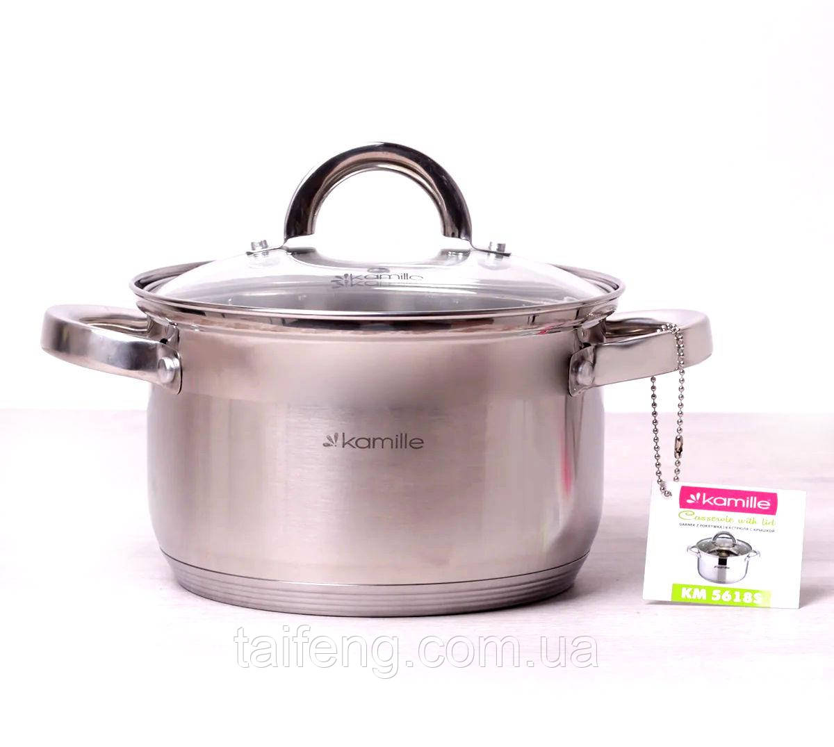 Каструля Kamille 3 л. з неіржавкої сталі з кришкою та порожнистими ручками KM-5618S