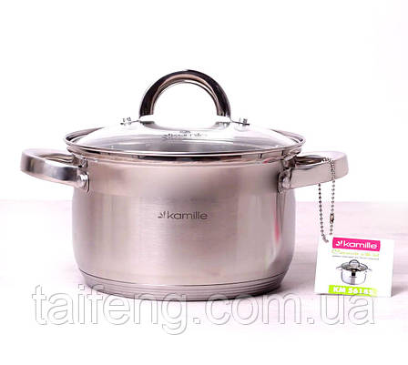 Каструля Kamille 3 л. з неіржавкої сталі з кришкою та порожнистими ручками KM-5618S, фото 1