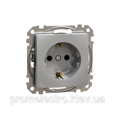 Розетка з заземленням та захисними шторками Алюминій Sedna Design