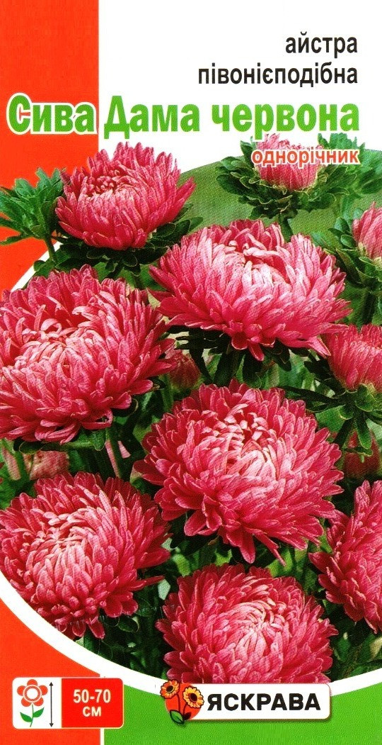 Насіння айстри пiвонiєподібної Сива Дама червона двокольорова, ТМ Яскрава, 0,3г