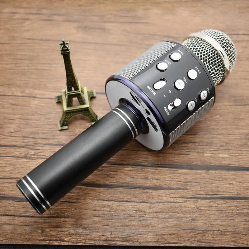 Детский Беспроводной микрофон караоке Wster WS858 портативный USB микрофон диско караоке светящийся PLC - фото 2 - id-p2066192870