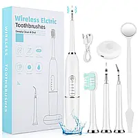 Электрическая ультразвуковая зубная щетка-скалер, IPX7, 3 насадки, 5 режимов работы, USB-зарядная подставка