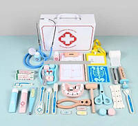 Дерев`яний Набір лікаря C 61719 пластирі, інструменти, муляж зубів, пігулки, бинти, в валізі