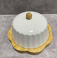 Тарелка бамбуковая с фарфоровой крышкой для пироженных, сыра, масла Bona Di 289-392