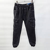 Дитячі чорні джинси джогери на флісі для хлопчика з накладними кишенями на 6,7,8,9,10 років