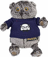 М'яка іграшка "Весловухий кіт Basik в темно-синій кофтині", 25 см