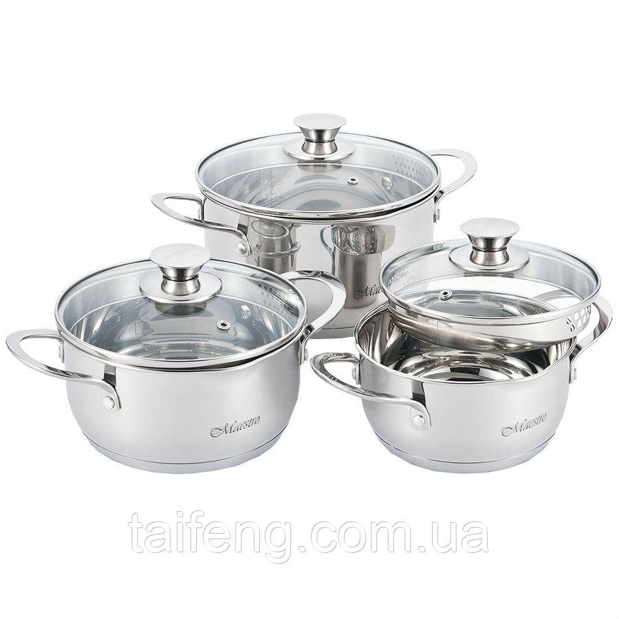 Набір каструль 6 предметів Maestro з неіржавка сталь із кришкою MR-3510-6