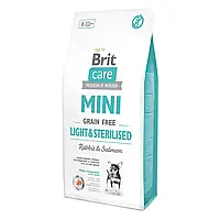 Сухой корм для стерилизованных собак миниатюрных пород Brit Care GF Mini Light & Sterilised 2 кг кролик лосось