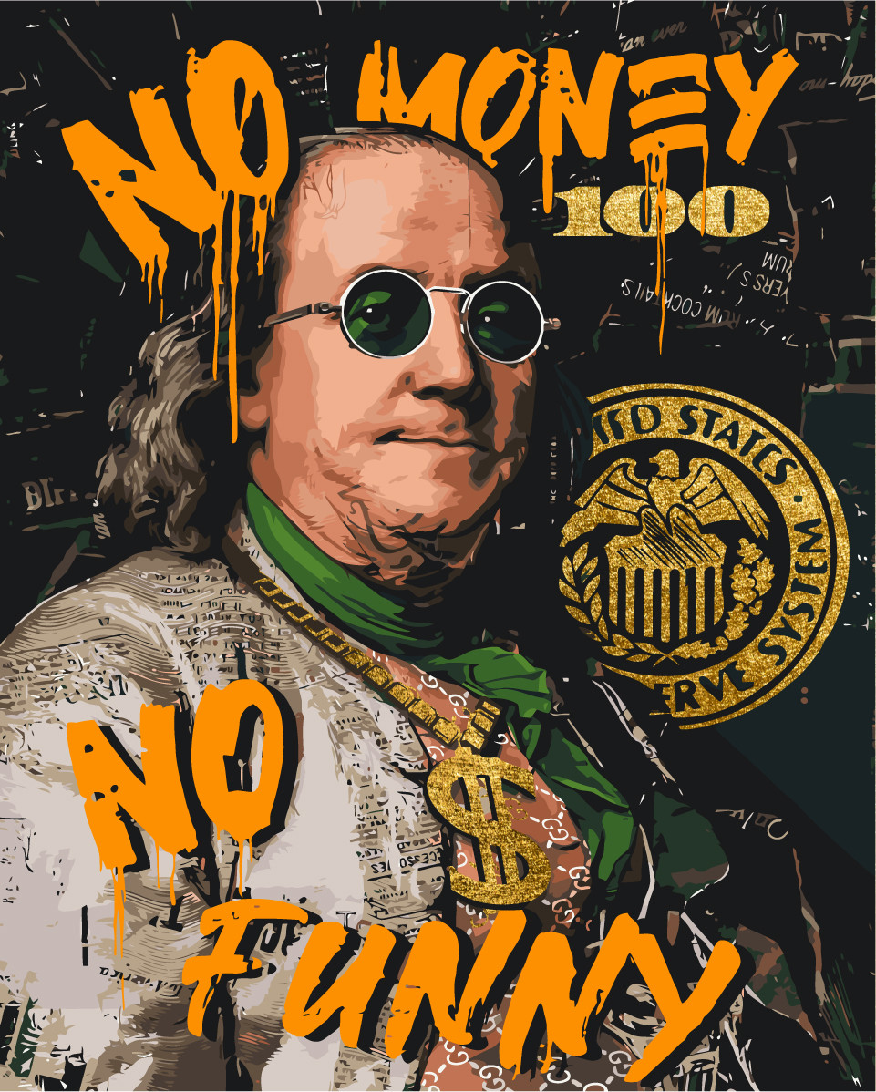 Картина за номерами Франклін. No money no funny. Золоті фарби 40*50 см Орігамі LW 3284