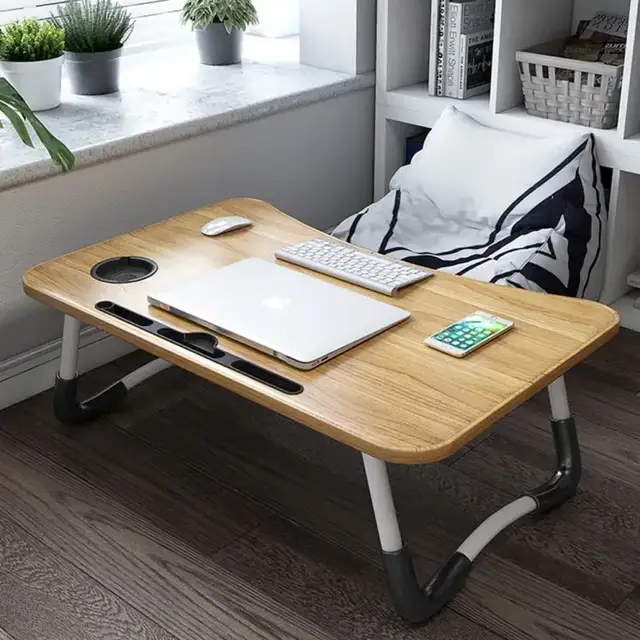 Бамбуковий столик для ноутбука з підсклянником та портами USB 60x40см колір Білий