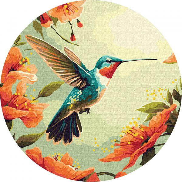 Кругла Картина за номерами Барвиста колібрі art_selena_ua d39 Ідейка (KHO-R1045)