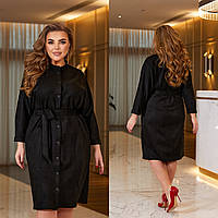 Женское платье рубашка замшевое большого размера черное. Размеры 48-50, 52-54, 56-60
