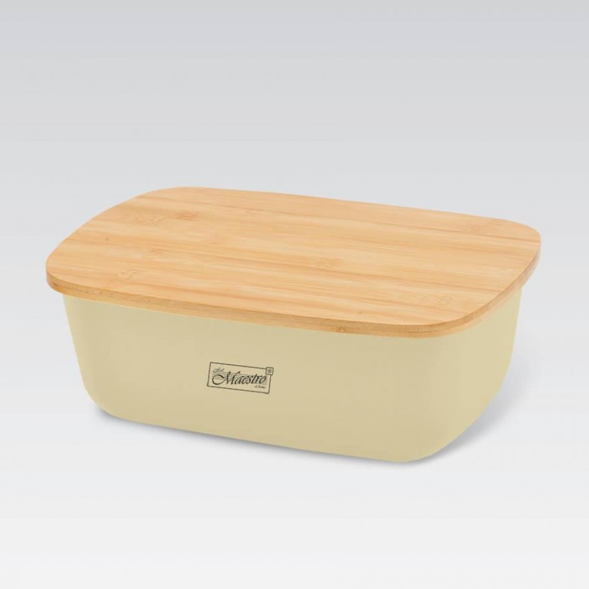 Хлібниця пластикова з бамбуковою кришкою 34,5*23,5*13 см MR-1776 Ivory