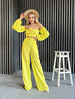 Лляний костюм жіночий, лимонного кольору 24882 KIT XS